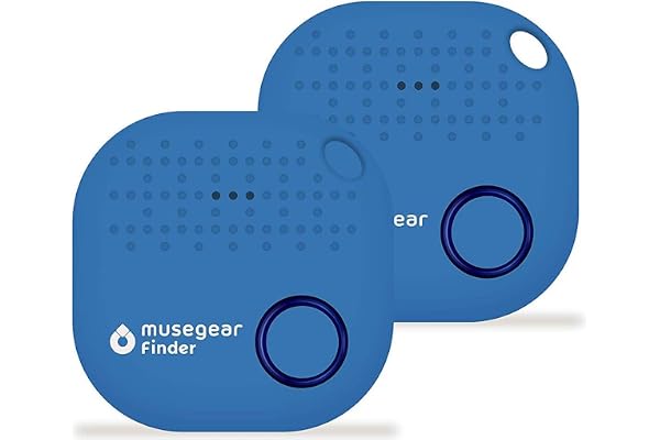 musegear app Key Finder - 2 Pack - Version 2 localisateur et traqueur sonore pour retrouver clés - Volume 3 Fois élevé – Couleur Bleu Clair - Smartphone Bluetooth GPS couplage