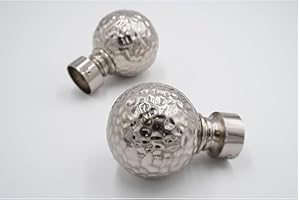 THE POLES & BLINDS OUTLET 28mm Diameter Curtain Pole Finials Ends - Hammered Ball Design - Satin Steel - Pack of 2