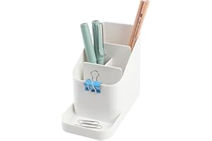 BLUE GINKGO Small Desk Organizer - Office Organization | Desk Supplies, Pencil Holder, Pen Holder for Desk | Office Desk Accessories (Made in Korea) - White