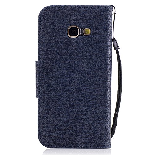 Samsung Galaxy A5 2017 Hülle,Galaxy A5 2017 Case,TOYYM PU Leder Flip Cover Wallet Case Bookstyle Brieftasche Tasche Schale Schutzhülle Vintage Blume Muster mit Standfunktion Karte Halter für Samsung Galaxy A5 2017 Version+1x Touch Pen(Color Random)+1x Staubschutz(Color Random)-Blaue Blume - 2
