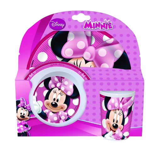 p:os 21707 Breakfast Set Plate Bowl Beaker 3-Piece with Minnie Mouse Design