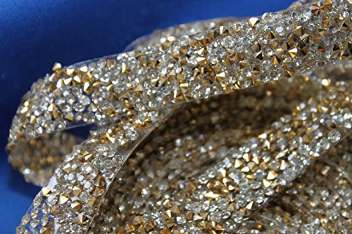 Strass-Band, Farbe Gold und Kristall, selbstklebend zum Aufbügeln 45 cm x 1,5 cm - 2