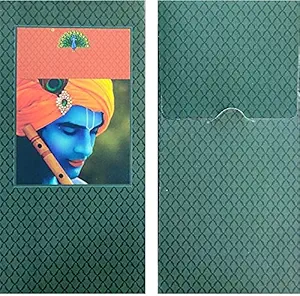 Jain Cards Designer Money Envelope, Shagun Envelope, Wedding, Engagement, Any Occasion Cash Gift Money Cover Made with Card Paper Krishna 2 X 10 (Pack of 20)