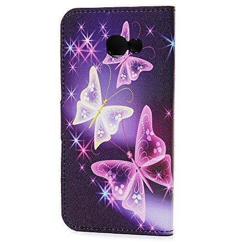 Badalink für Samsung Galaxy A3 2017 Case Hülle für Samsung Galaxy A3(2017)/A320F (4.7″) – Cover Flip Tasche mit Kartenfach und Ständerfunktion in Schmetterling Butterfly Muster Lila Design + 1x Anti Staub Schutz Stöpsel + 1x Eingabestift Stylus Touch Pen - 3