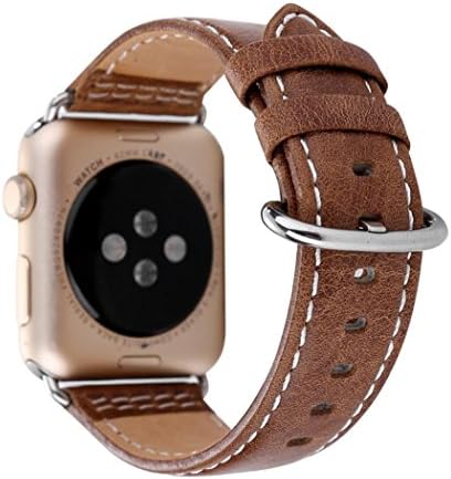 Amoyl for Apple Watch Leather Straps,iWatch Wristband Bracelet Replacement 42/38mm with Stainless Steel Clasp for Apple Watch Series 1 & 2 (38mm, Khaki)