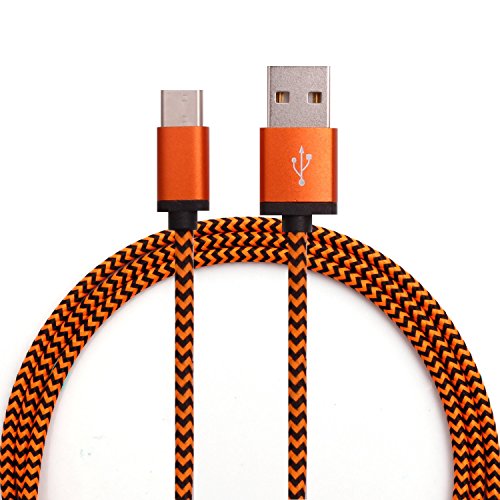 iProtect Highspeed Type-C USB Ladekabel u Datenkabel im Flechtdesign aus Nylon für Geräte mit einem 3.1 USB-C Anschluss in Orange - 2