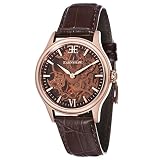 Thomas Earnshaw Bauer Shaddow ES-8061-04 mechanische Herren-Armbanduhr, braunes Zifferblatt mit Skelett-Anzeige, braunes Lederarmband