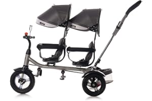Chipolino Tricycle, 2Play, pour Jumeaux, pneus Caoutchouc, Guidon, jusqu'à 50kg, Coloris:Gris Noir