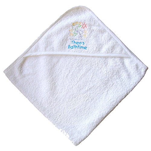 Baby Boys & Girls Personalised Name Super Soft Hooded Bath Time Towel (Blue Embroidery)