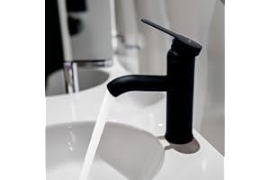 Rubinetto Bagno Lavabo MOKEKA Miscelatore Lavabo Bagno con Tubo, Rubinetti Bagno Monocomando, Regolabile in Temperatura Fredda e Calda (Nero)