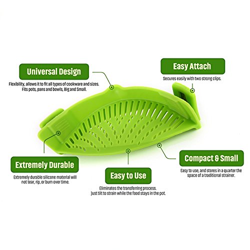 Snap Sieb Wechselrahmen Sieb Töpfe Trainer Küche Extras Silikon Clip-on Abtropffläche Seiher für Lebensmittel Entwässerung, Universalgröße passt alle Kochgeschirr - 4