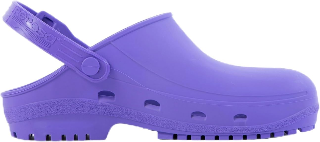 REPOSA Max - Zuecos Sanitarios Mujer y Hombre en Goma con Suela Antideslizante SRC, Zuecos Enfermera Anatómicos con Correa Ajustable, Zapatos Sanitarios Esterilizables Antishock Transpirables Ligeros