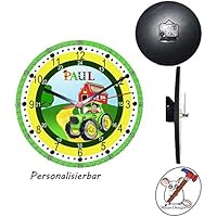 Lernuhr mit Traktor Motiv wahlweise mit Name lautlos/ Lernuhr für Kinder mit Name / Wanduhr / Kinderuhr / Bulldog / Schriftwahl für Name