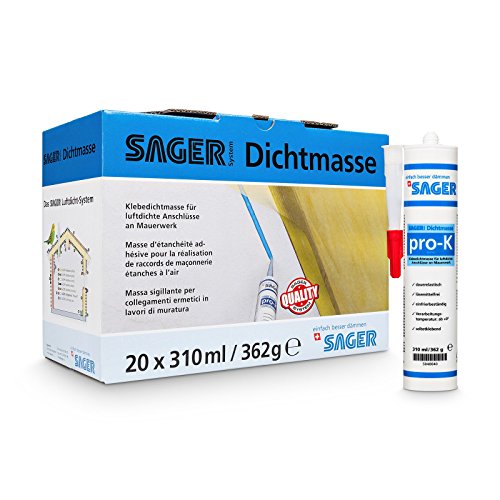 Sager – Dichtkleber Folienkleber Dichtmasse 310 ml für Anschluss von Dampfsperrfolien, Dampfbremsfolien, Dampfbremse, Dampfsperre an Mauerwerk, feste Bauteile