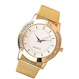 Omiky® Art und Weise 2017 Frauen-Kristall-goldenes Edelstahl-analoges Quarz-Armbanduhr-Armband