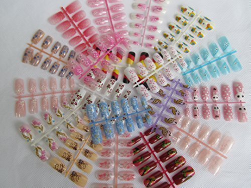 5 or 10 Fishbones of medium length Full Coverage patterns: jewels, gems, flowers, swirls, butterfly, false nails manicure & glue by Fat-Catz-copy-catz (5x random designs false nails fishbones)