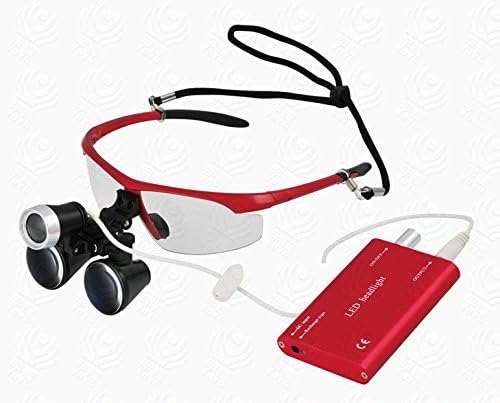 Dental Power Red 3.5x 420mm Surgical Medical Binocular Loupes Optical Glass+LED Headlight by Dental Power