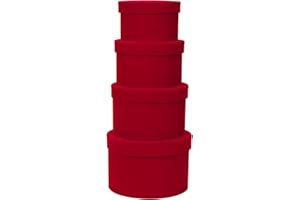 Oairse 4PCS Gift Boxes with Lids Velvet Gift Box Round Cardboard Box Assorted Sizes Nesting Gift Boxes for Presents, Red Hat Box for Flower Birthday Mother's Day Bridesmaid Wedding Valentines Party