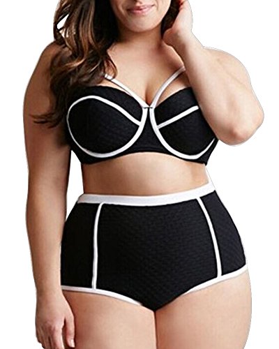 SaiDeng Mujer Retro Tallas Grandes El Borde Blanco Alta Cintura Del Bi