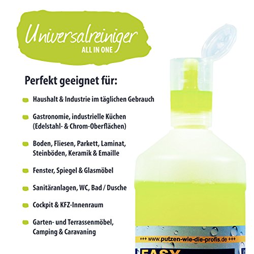 EASY Universal-Reiniger Konzentrat 1.000 ml, Profi-Reinigungsmittel, Glasreiniger, WC Reiniger, Badreiniger & Küchenreiniger für alle glatten Flächen - tierversuchsfrei - 3