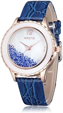 LLW Ladies fashion watch quartz movement quicksand design waterproof PU strap watch, blue