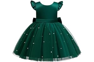 Lito Angels Vestito Damigella Abito da Festa Cerimonia Natale Elegante con Perla per Bambina, Bianco Verde Rosso Rosa