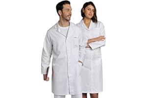 SNV Blouse blanche chimie lycée collège 100% coton laboratoire blanc manches longues Blouse medicale femme/homme convient également aux collèges chimie boutons pressions médecin infirmière