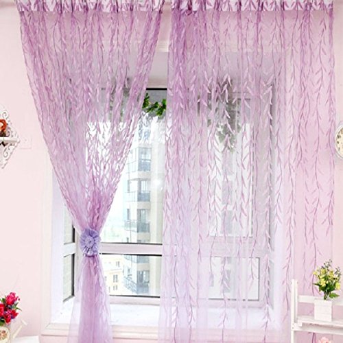 Generic Weidenzweige Pflanze Muster , Transparente Voile Vorhänge Vorhang Volant für Fenster Hochzeit im Sommer Dekoration – Lila, 200 x 100cm - 2