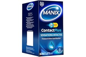 Manix Contact Plus : Boite de 24 Préservatifs pour Homme, Ultra-Fins et Extra Lubrifiés pour des Sensations Intactes / Diamètre 53mm