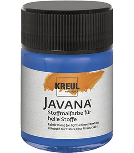 KREUL 91916 - Vernice per tessuti Javana per tessuti leggeri, barattolo da 50 ml in blu turchese, vernice liscia a base d'acqua con carattere cremoso, penetra in profondità nelle fibre