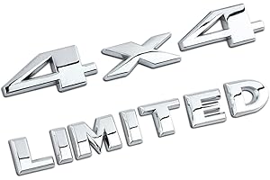 GOBFAR Pack of 2 3D Car 4x4 Limited Chrome Logo 4WD Emblem, Silver Rear Sticker Name Plate Badge, Metal 4x4 Limited Car Emblem, 3D Silver Metal Car Sticker, for Car, Moto, Motorcycle, Bicycle
