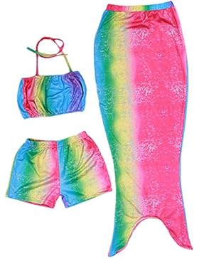 Hengsong Costume Sirena Ragazze Costumi da bagno Spiaggia Bikini Set Bambino 3 Pezzi (Top + Shorts / Panty + Gonne)