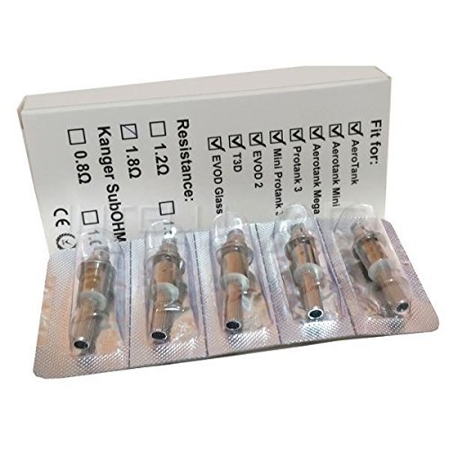 Genuine Kanger New Upgraded Dual Coil Heads 1.8ohm suitable for Protank 3 / Mini Protank 3 / Aerotank / Evod2 / Emow (Pack of 5)
