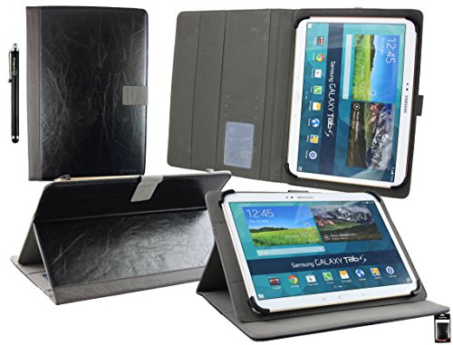 Emartbuy® Vodafone Tab Prime 7 4G 10.1 Zoll Tablet PC Universal ( 10 - 11 Zoll ) Schwarz Distressed Multi Angle Exekutiv Folio Mappen Kasten Abdeckung mit Kartensteckplätze + Eingabestift