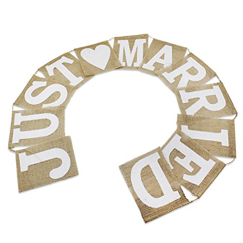 PsmGoods® Vintage-Just Married Jute Leinwand Flaggen-Fahnen hessische Flagge für Hochzeit Dekoration-weiße Spitze