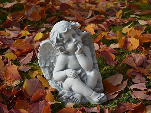 Wunderschöne Figur sitzender Engel aus Steinguss, frostfest - 2
