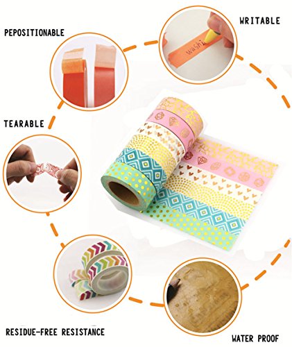 Yuyikes DIY Dekorative Washi Klebeband 6 Rolls Dekoband Masking Tape Klebeband Scrapbooking - 3