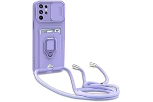 yanasuo Schiebe Kameraschutz Silikon Handykette Hülle kompatibel mit Samsung Galaxy S23 Ultra, Metall Ring Halter Handy Cover,Verstellbarer Halskette Handyhülle-Lila