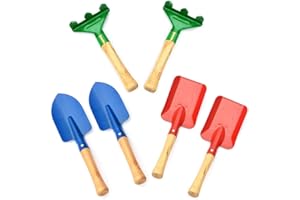 MIZT 6 Stücke Gartengeräte für Kinder, Strandspielzeug,Schaufel Mini Gartenpflanzen Sets mit Holzgriff Sichere Schaufel Kommt mit kleinem Rechen Spaten und Kelle GartenSet für Kleinkinder
