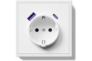 BSEEDLIFE Enchufe Pared,Enchufe Pared Schuko con Carga Rápida USB A/Tipo C de 20 W de Empotrar 1 Gang,16A,Marco Para PC,Fácil Instalación,Garras Plegables,80 * 80mm Blanco