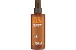 PIZ BUIN Tan & Protect Olio Spray Solare Intensificatore dell'Abbronzatura SPF 15, Olio abbronzante corpo spray con Illumitone, Protezione solare 15 con filtro solare UVA/UVB, 150 ml