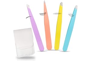 XCOZU Set di 4 Pinzette Sopracciglia Professionali in Acciaio Inox, Pinzette di Precisione per Donne Uomini, Oblique Pinzette per la Rimozione dei Peli Incarniti con Custodia in Pelle