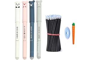 MROOFUL Penna cancellabili con inchiostro a sfera cancellabile, inchiostro a forma di gatto, panda, animale carota, morbida, lavabile, per forniture di scrittura scolastica (confezione da 26) (nero)