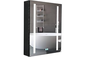 Plumbsys Armario Espejo Baño Negro con LED Luz, Antivaho, Regulable, Estante, 50x65cm