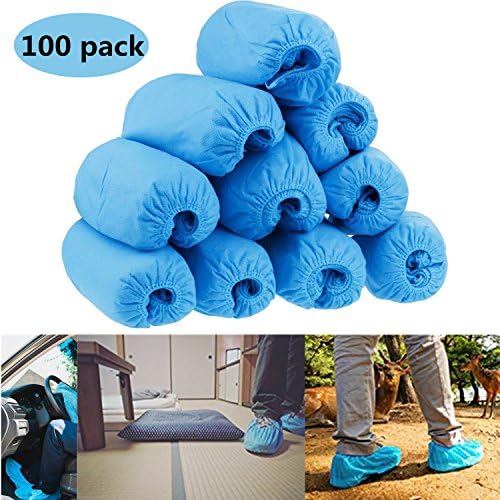 100-pack Household Shoe Cover breathable, Dustproof, Non-Slip, Durable Disposable Shoe Covers,One Size Fits Most Fits up to Size 10.5（Blue）
