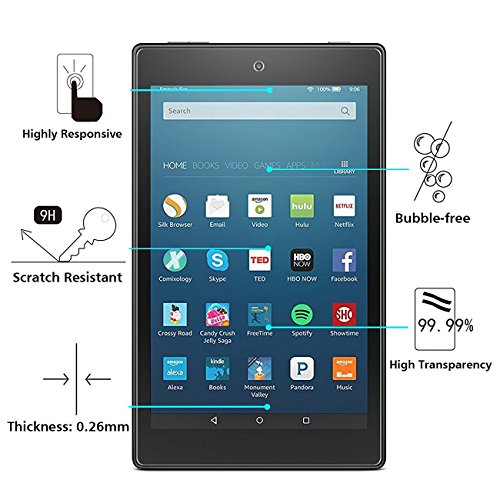 OMOTON Panzerglas Schutzfolie für Fire HD 8 [2016 Version] und Fire HD 8 ( 2015 version),9H Härte, Anti-Kratzen, Anti-Öl, Anti-Bläschen - 3