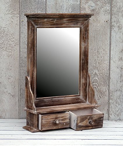 Bezaubernder Wandschrank Hängeschrank Küchenschrank Spiegelschrank Badspiegel Spiegel Wandregal und 2 Schubladen Braun Landhaus Vintage Shabby Chic - 43,5x62cm