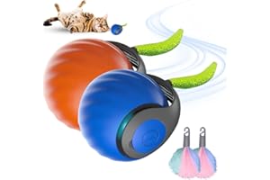 GIVUAIME Jouet pour Chat Balle Interactive, 2025 Nouve Jouet Chat Interactif, Joue t pour chien avec Queue en Peluche, balle roulante automatique rechargeable à 360 degrés pour chats et chiens (Rouge+Bleu)