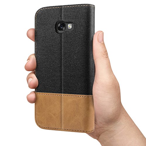 BEZ Cover Huawei P8 Lite 2017, Custodia Portafoglio Huawei P8 Lite 2017 Protettiva in Tela e PU Pelle Libro Flip Case con Porta Carte Funzione Appoggio, Chiusura Magnetica, Nero