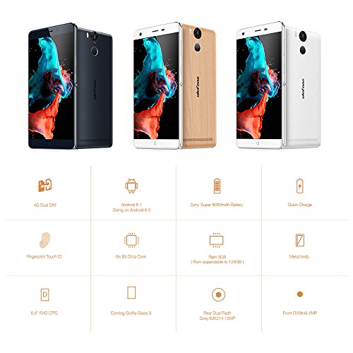 Ulefone Power - 4G Smartphone ohne Vertrag (ultra-groÃŸer 6050 mAh Akku, Schnellaufladung, 5.5 Zoll 1080 FHD Display, 2.5D Corning Gorilla 3 Glass, Android 6.0, Octa-Core 1.3GHz Prosessor, 3GB RAM + 16GB Interner Speicher, 13MP + 5MP Kameras, Dual SIM, Fingerabdruckscanner, WLAN, OTG, HotKnot, GPS) (Blau)